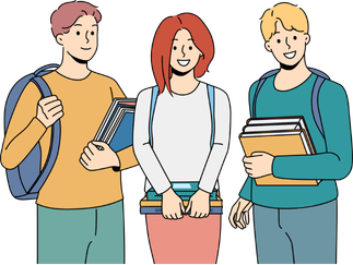 本を持つ3人の学生のイラスト